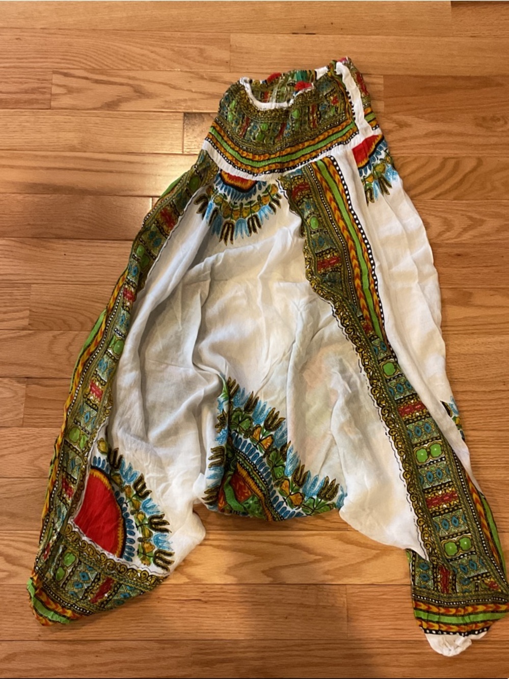 HHG Bohemian White Green Printed Harem Pants Thailand waist 11 stretches 19 OS - Picture 2 of 12
